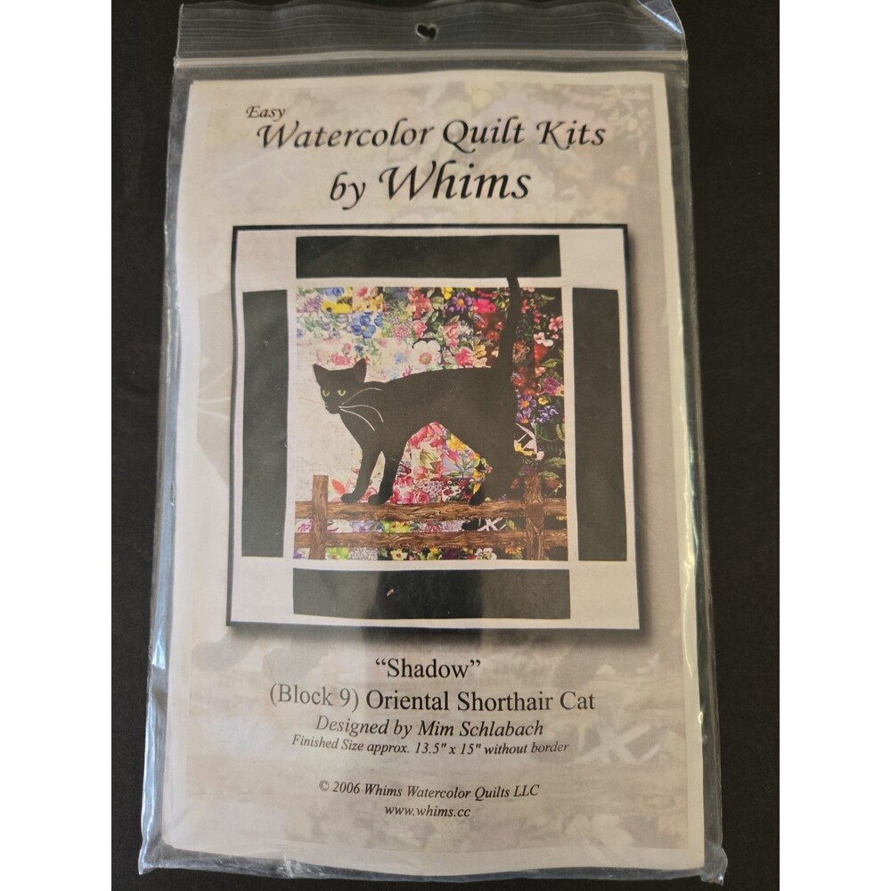 NEW Watercolor Quilt Kit w Fabric Whims Shadow Block 9 Oriental Cat 13.5" x 15"